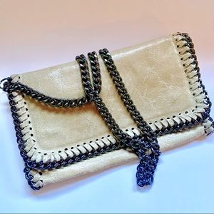 BORSE IN PELLE CLUTCH w/ DARK CHROME CHAIN | MADE IN ITALY | NWOT